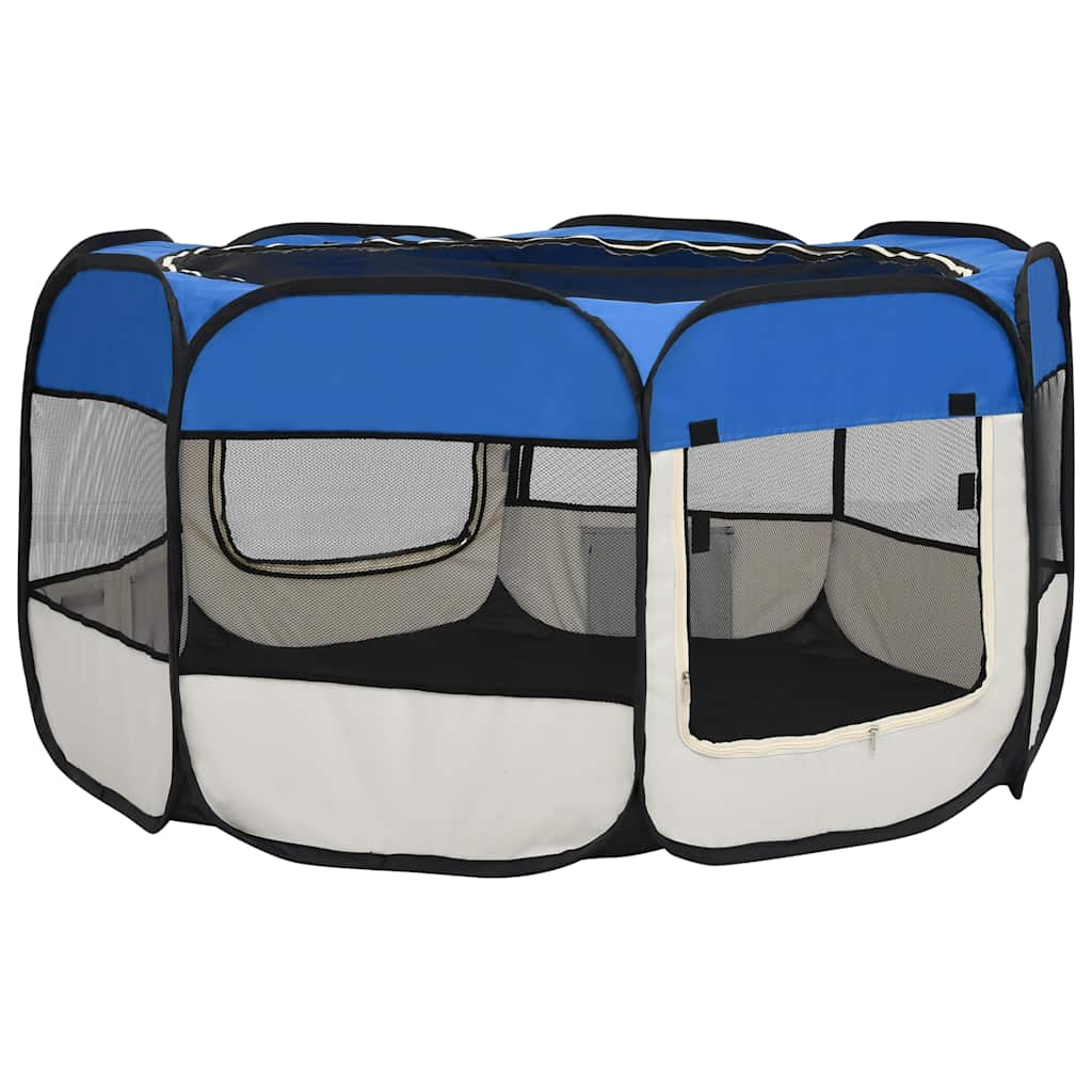 Box per Cani Pieghevole con Borsa Trasporto Blu 125x125x61 cm - homemem39