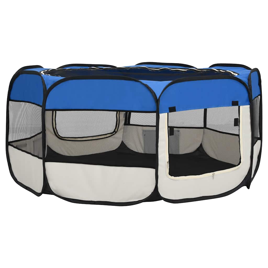 Box per Cani Pieghevole con Borsa Trasporto Blu 145x145x61 cm