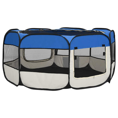 Box per Cani Pieghevole con Borsa Trasporto Blu 145x145x61 cm