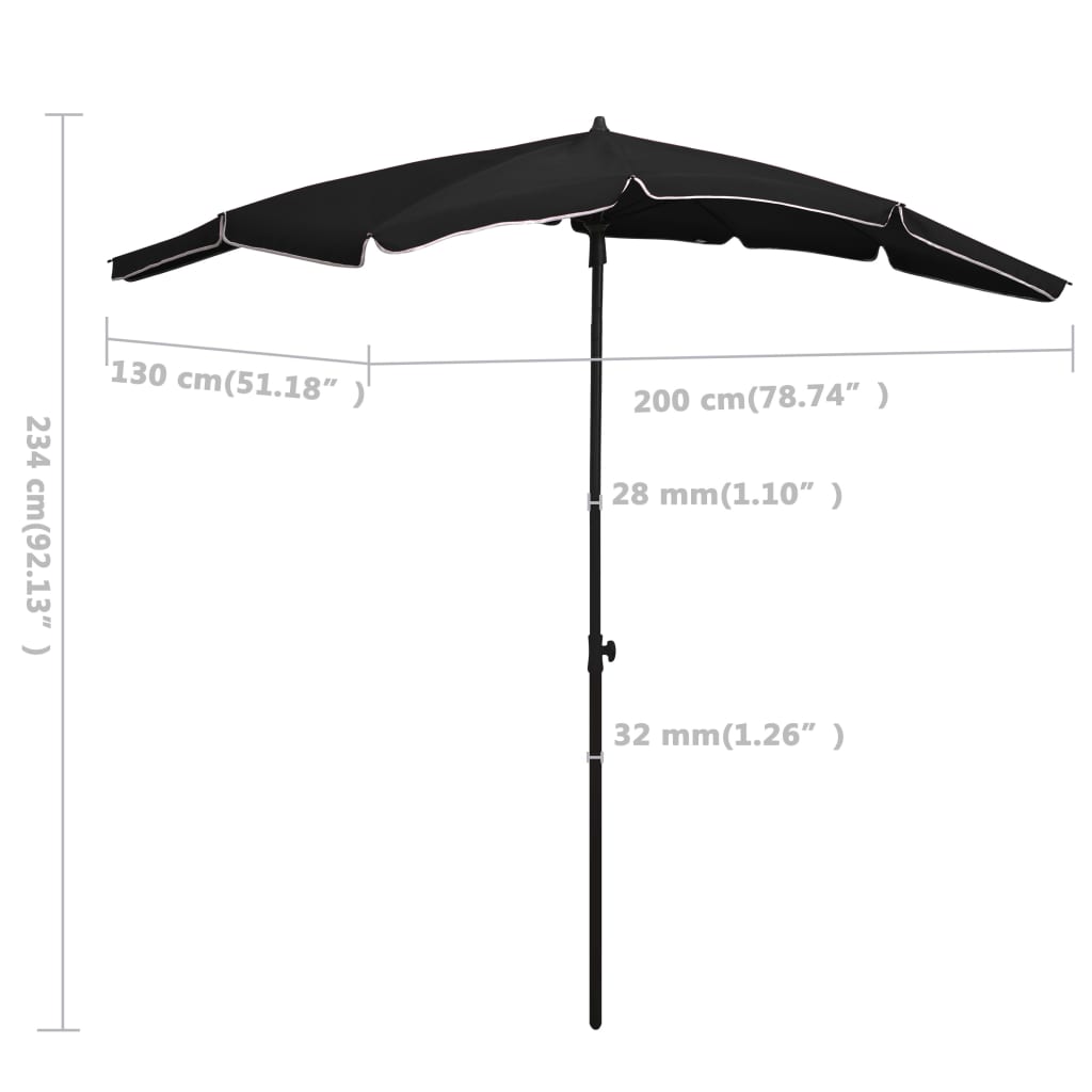Ombrellone da Giardino con Palo 200x130 cm Nero | homemem39