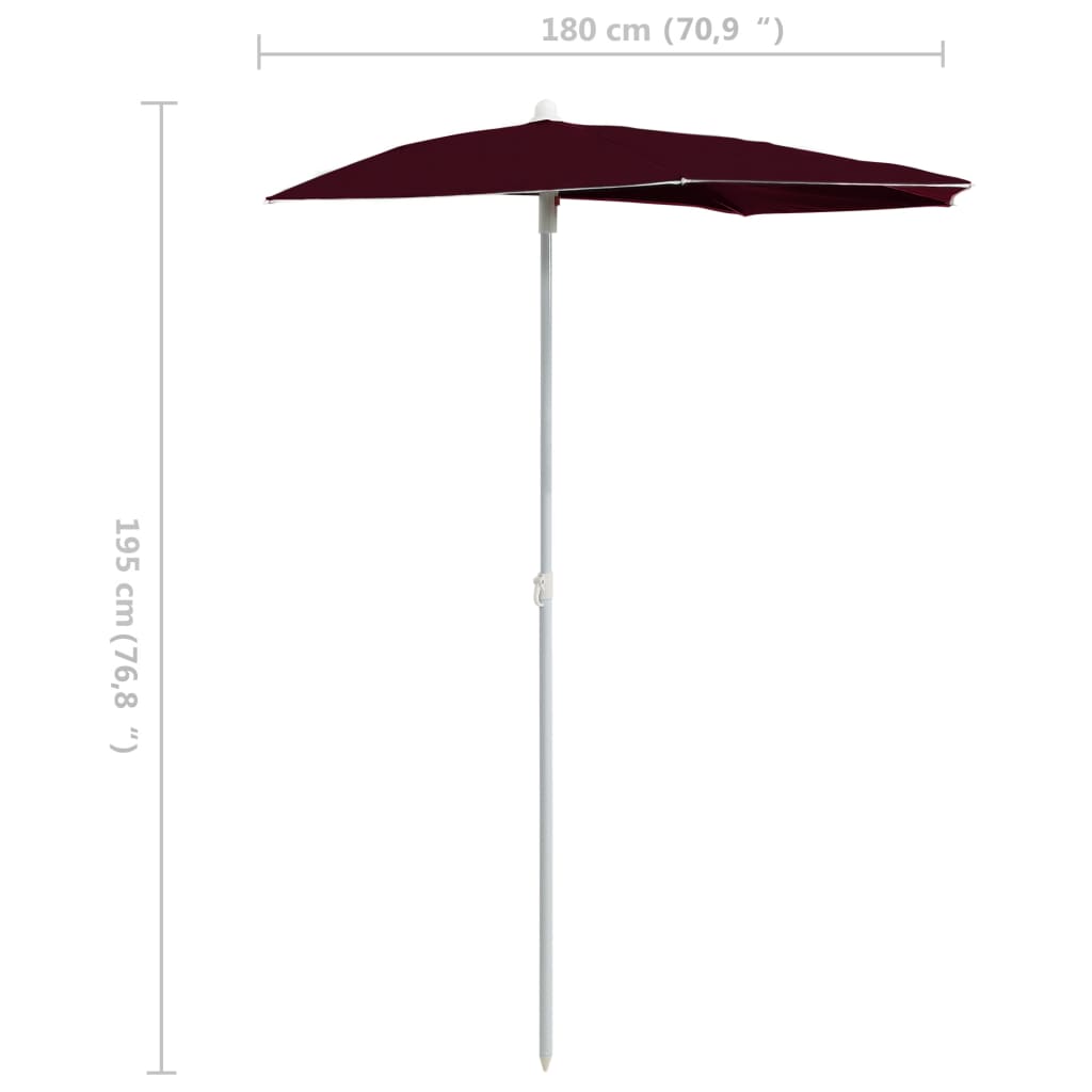 Ombrellone Semicircolare da Giardino con Palo 180x90 cm Bordò | homemem39