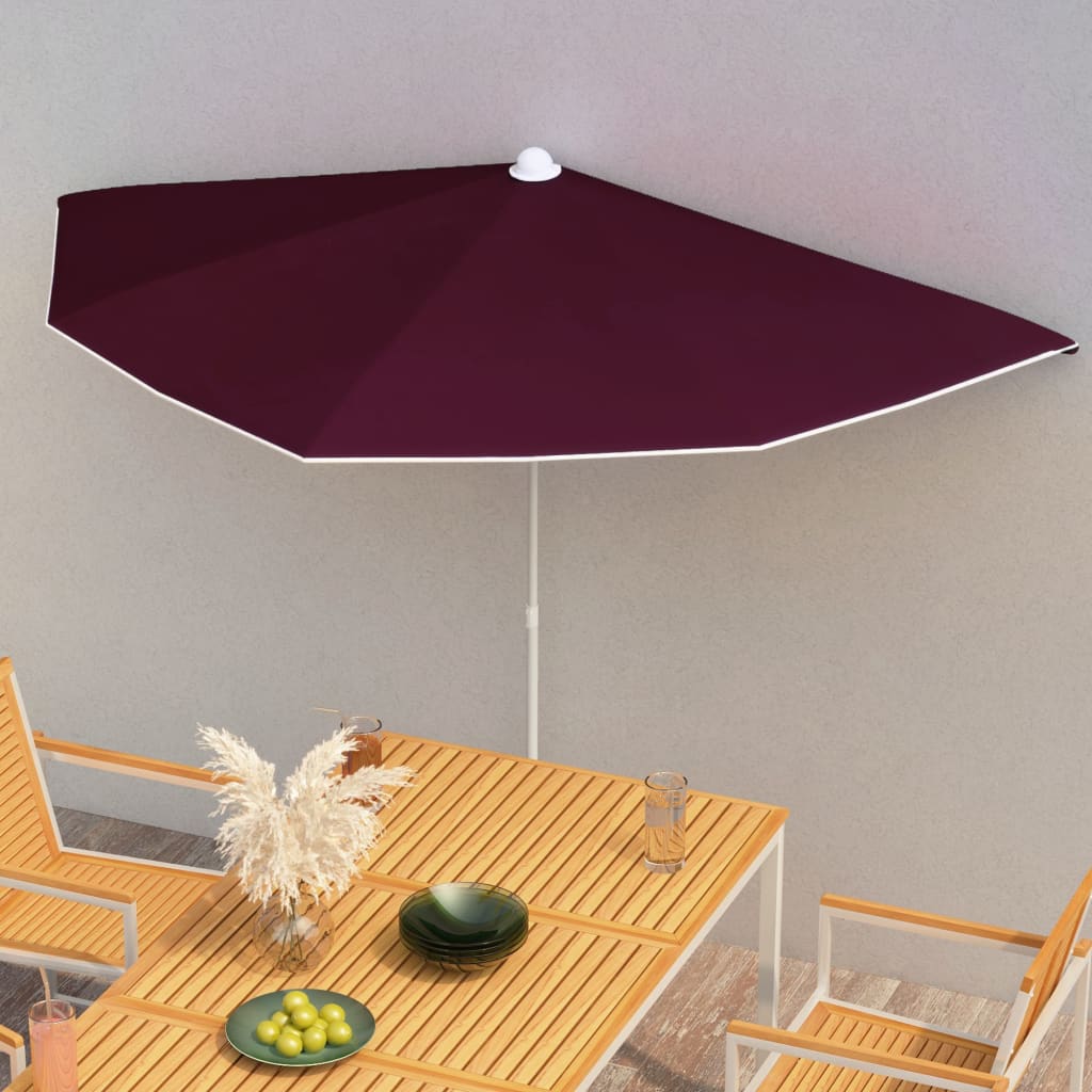 Ombrellone Semicircolare da Giardino con Palo 180x90 cm Bordò | homemem39