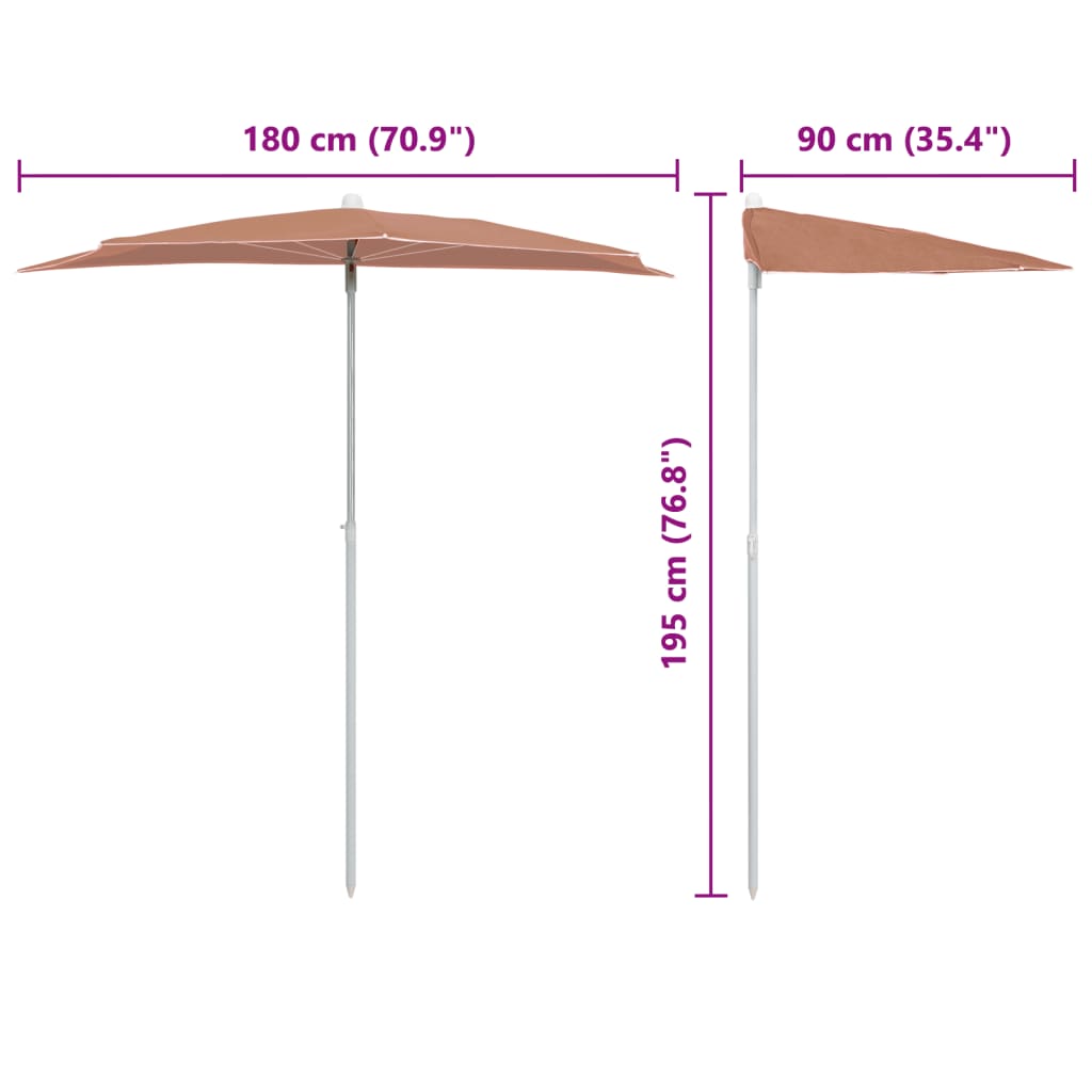 Ombrellone Semicircolare da Giardino e Palo 180x90cm Terracotta | homemem39