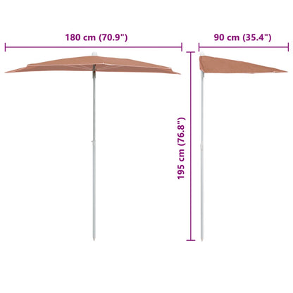 Ombrellone Semicircolare da Giardino e Palo 180x90cm Terracotta | homemem39