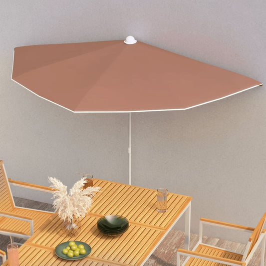 Ombrellone Semicircolare da Giardino e Palo 180x90cm Terracotta | homemem39