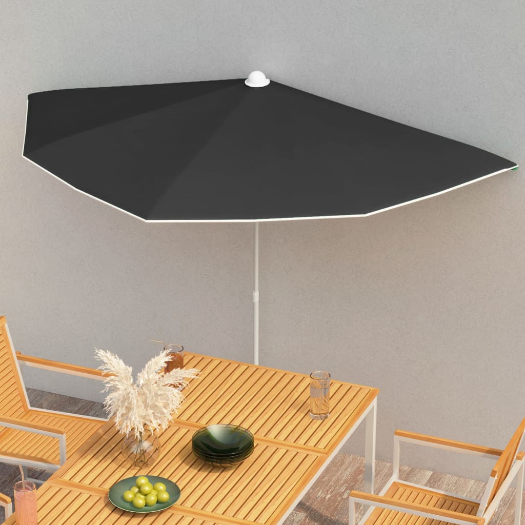 Ombrellone Semicircolare da Giardino con Palo 180x90 cm Nero | homemem39