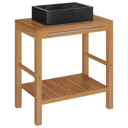 Armadietto da Bagno in Legno di Teak con Lavabo in Marmo Nero | homemem39