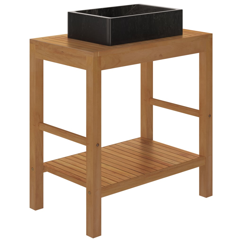 Armadietto da Bagno in Legno di Teak con Lavabo in Marmo Nero | homemem39