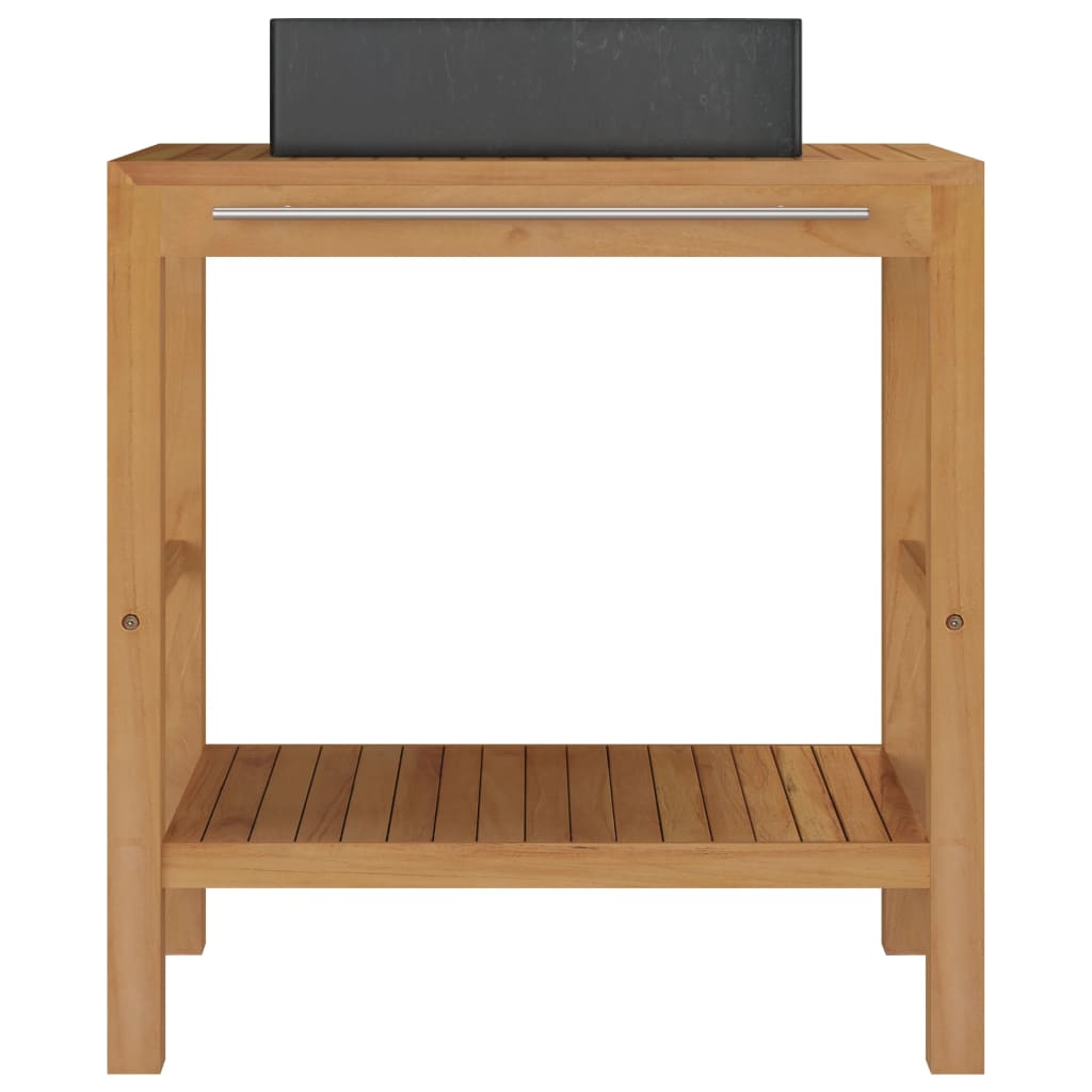 Armadietto da Bagno in Legno di Teak con Lavabo in Marmo Nero | homemem39