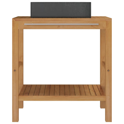 Armadietto da Bagno in Legno di Teak con Lavabo in Marmo Nero | homemem39