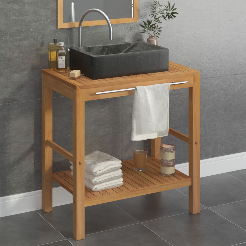 Armadietto da Bagno in Legno di Teak con Lavabo in Marmo Nero | homemem39