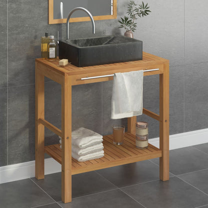 Armadietto da Bagno in Legno di Teak con Lavabo in Marmo Nero | homemem39
