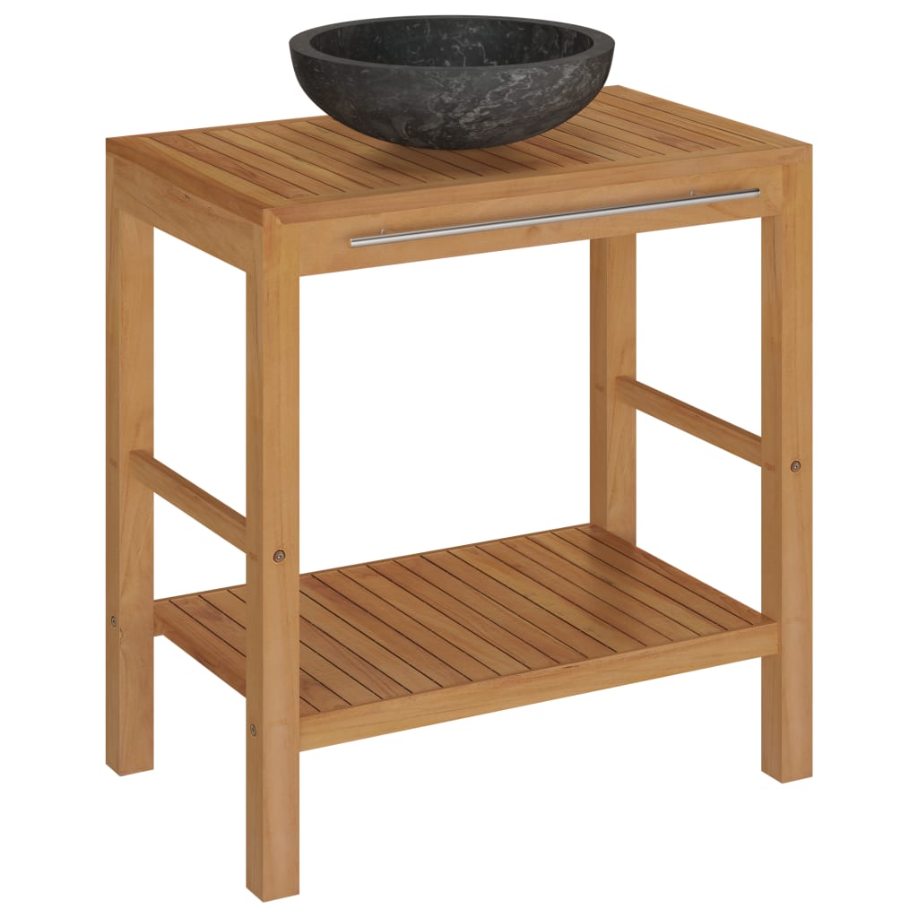 Armadietto da Bagno in Legno di Teak con Lavabo in Marmo Nero | homemem39