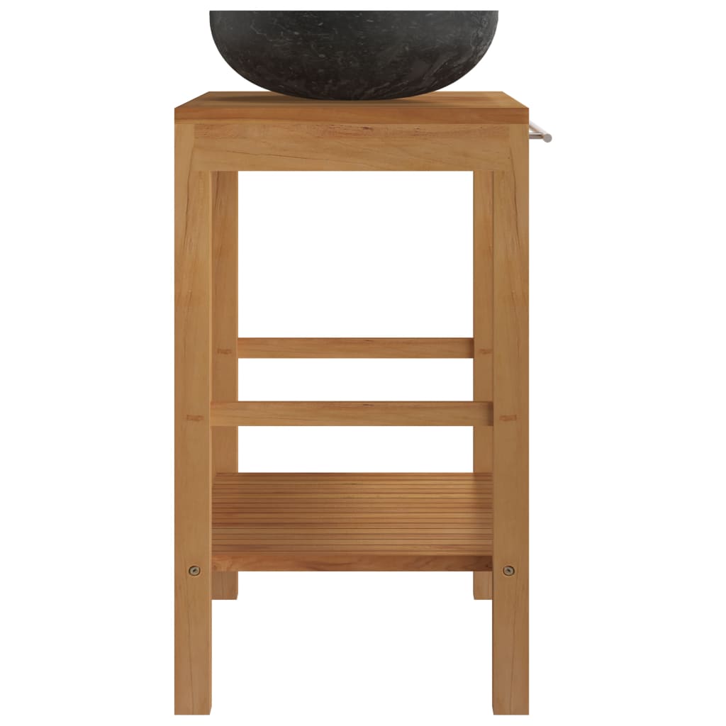 Armadietto da Bagno in Legno di Teak con Lavabo in Marmo Nero | homemem39