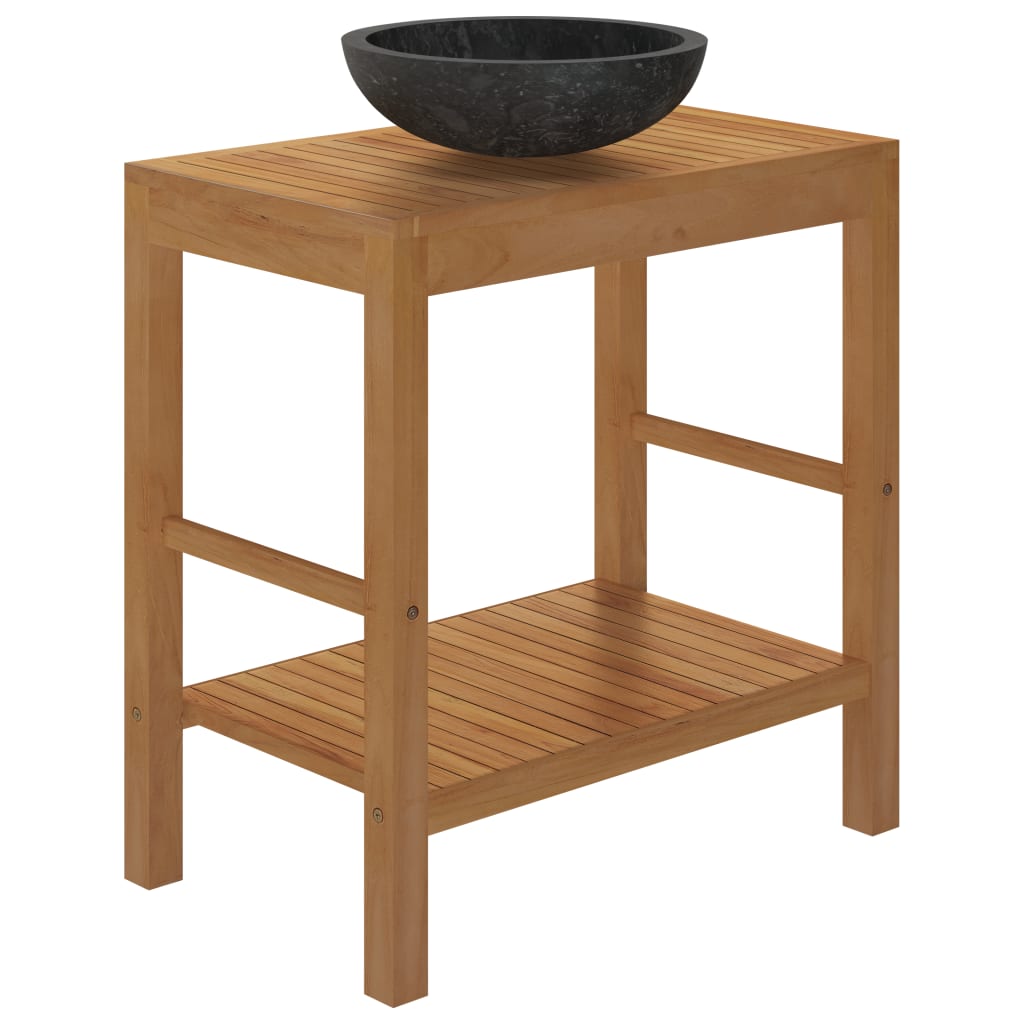 Armadietto da Bagno in Legno di Teak con Lavabo in Marmo Nero | homemem39