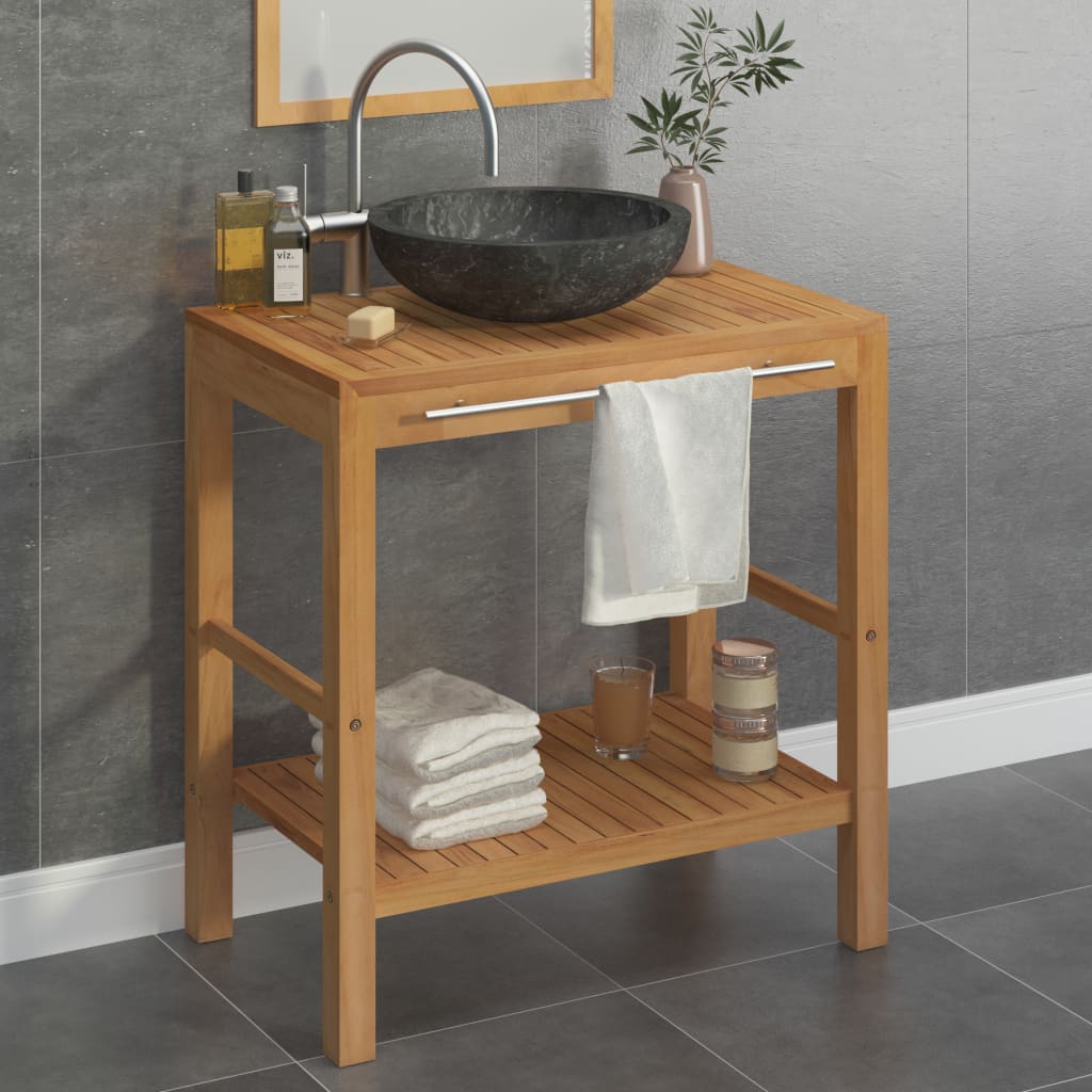 Armadietto da Bagno in Legno di Teak con Lavabo in Marmo Nero | homemem39
