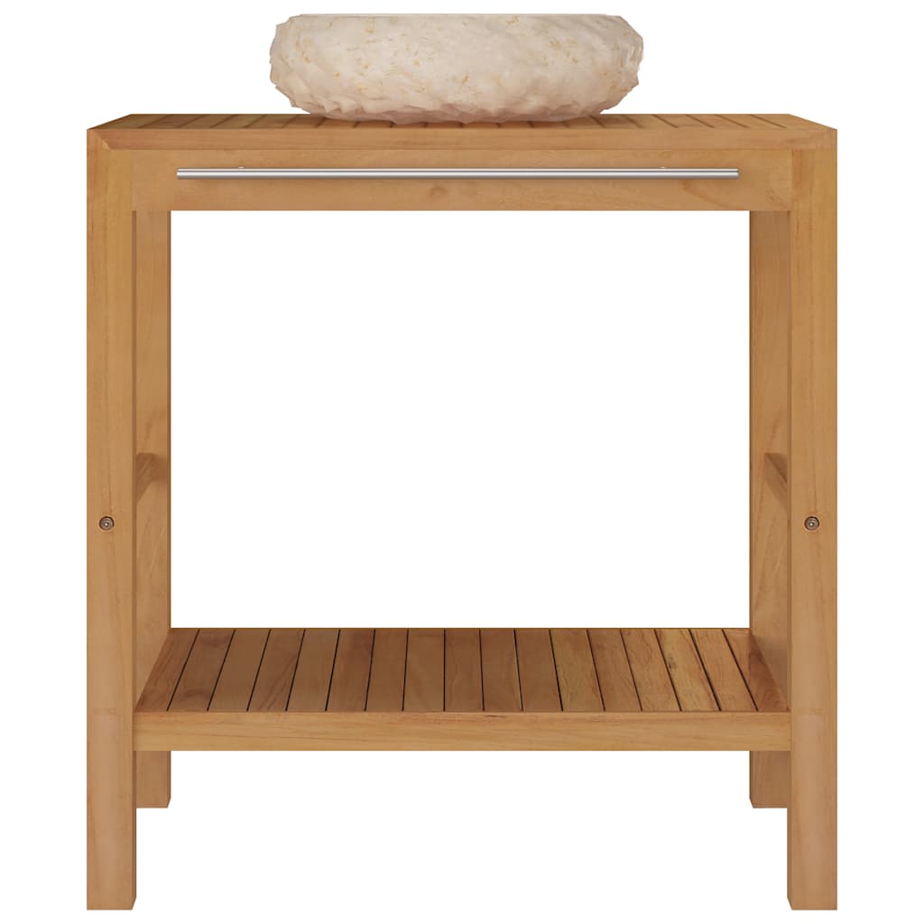 Armadietto da Bagno in Legno di Teak con Lavabo in Marmo Crema | homemem39