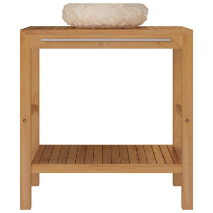 Armadietto da Bagno in Legno di Teak con Lavabo in Marmo Crema | homemem39