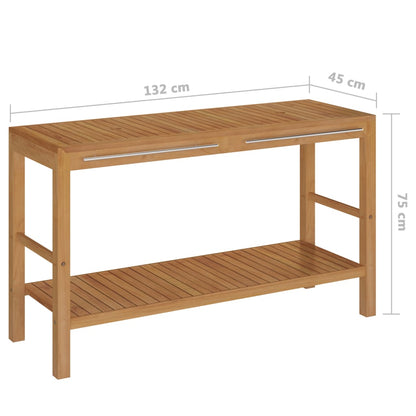 Armadietto da Bagno in Legno di Teak con Lavabi in Marmo Crema - homemem39