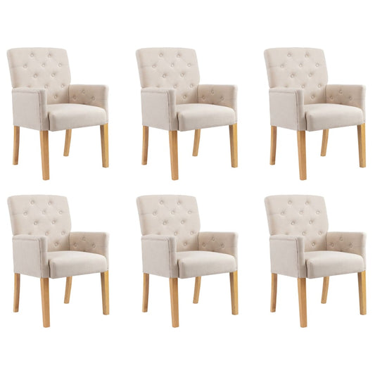 Dining Chairs with Armrests 6 pcs Beige in Fabric