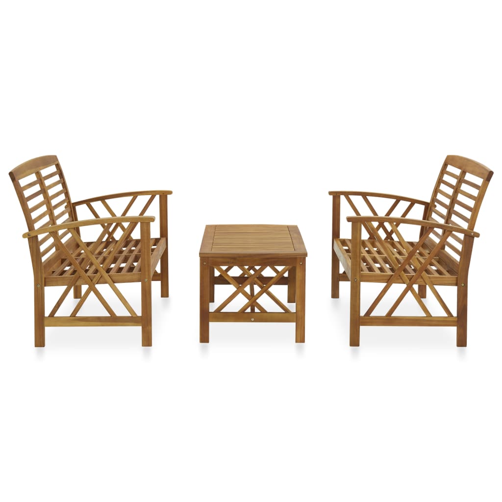 Set Divani da Giardino 3 pz in Legno Massello di Acacia - homemem39
