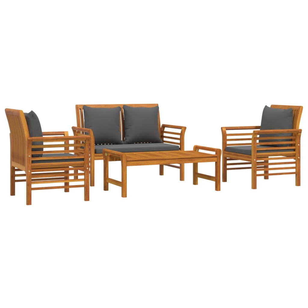 Set Salotto da Giardino 4pz con Cuscini Legno Massello Acacia - homemem39