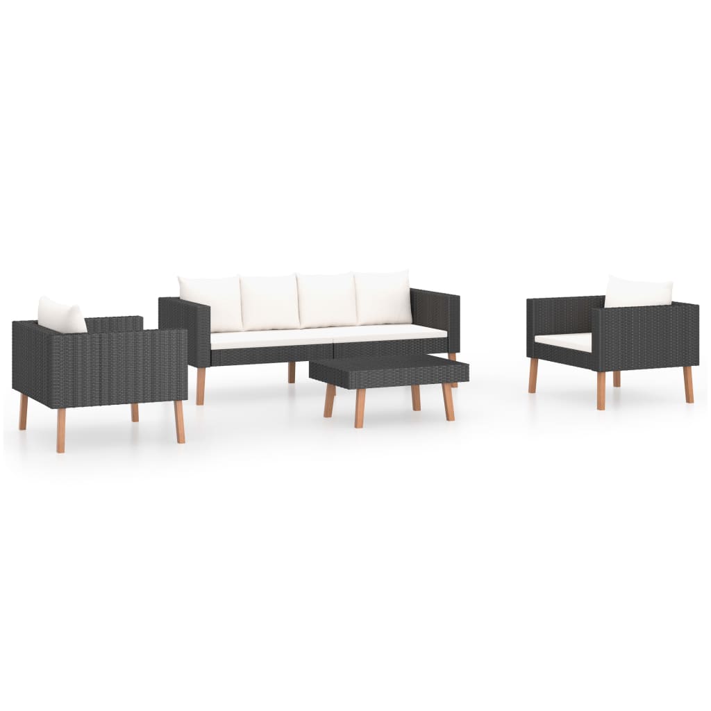 Set Divani da Giardino 4 pz con Cuscini in Polyrattan Nero - homemem39