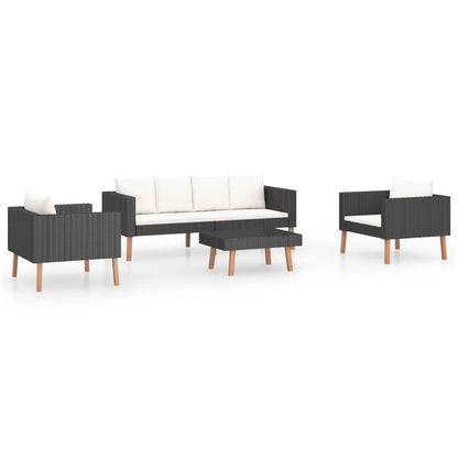 Set Divani da Giardino 4 pz con Cuscini in Polyrattan Nero - homemem39
