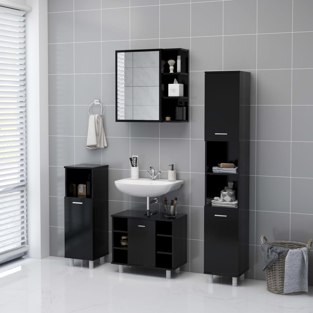 Mobile Bagno con Specchio Nero 62,5x20,5x64cm Legno Multistrato | homemem39