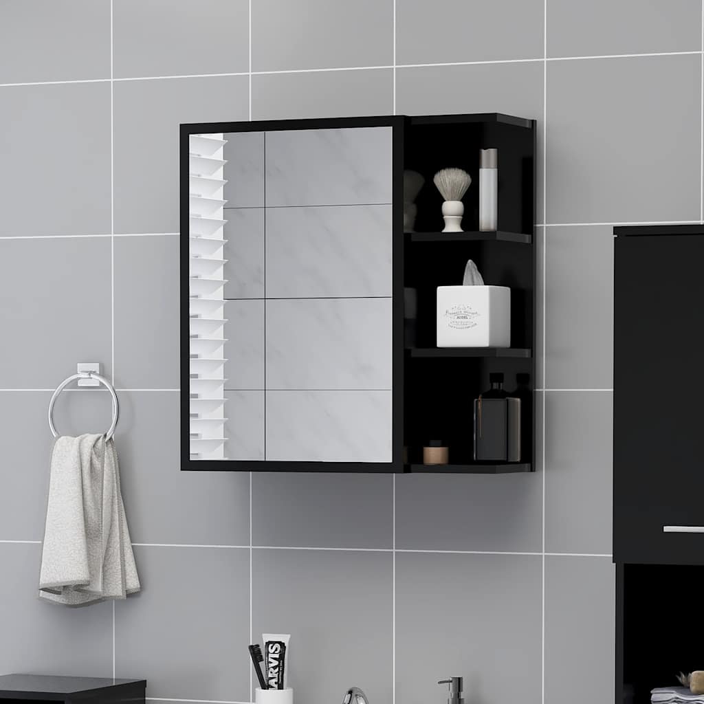Mobile Bagno con Specchio Nero 62,5x20,5x64cm Legno Multistrato