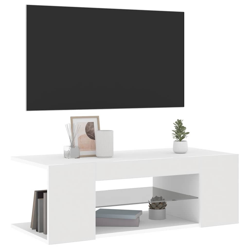 Mobile Porta TV con Luci LED Bianco 90x39x30 cm - homemem39