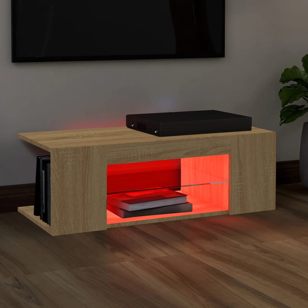 Mobile Porta TV con Luci LED Rovere Sonoma 90x39x30 cm - homemem39