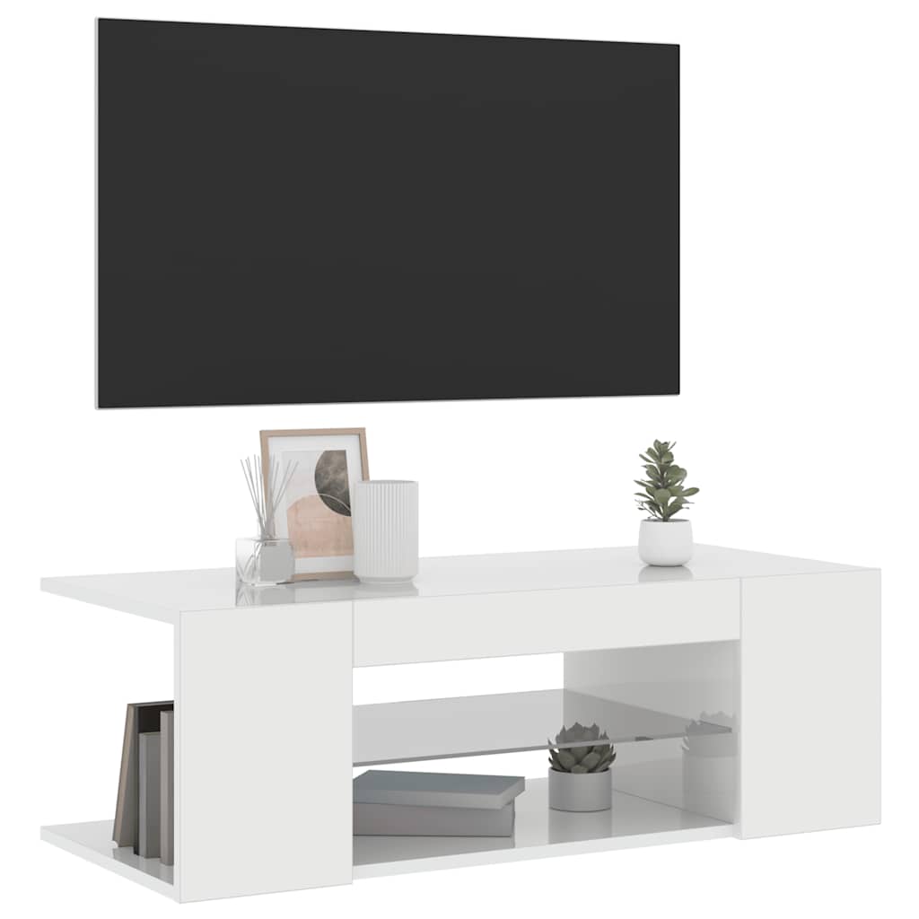 Mobile Porta TV con Luci LED Bianco Lucido 90x39x30 cm - homemem39