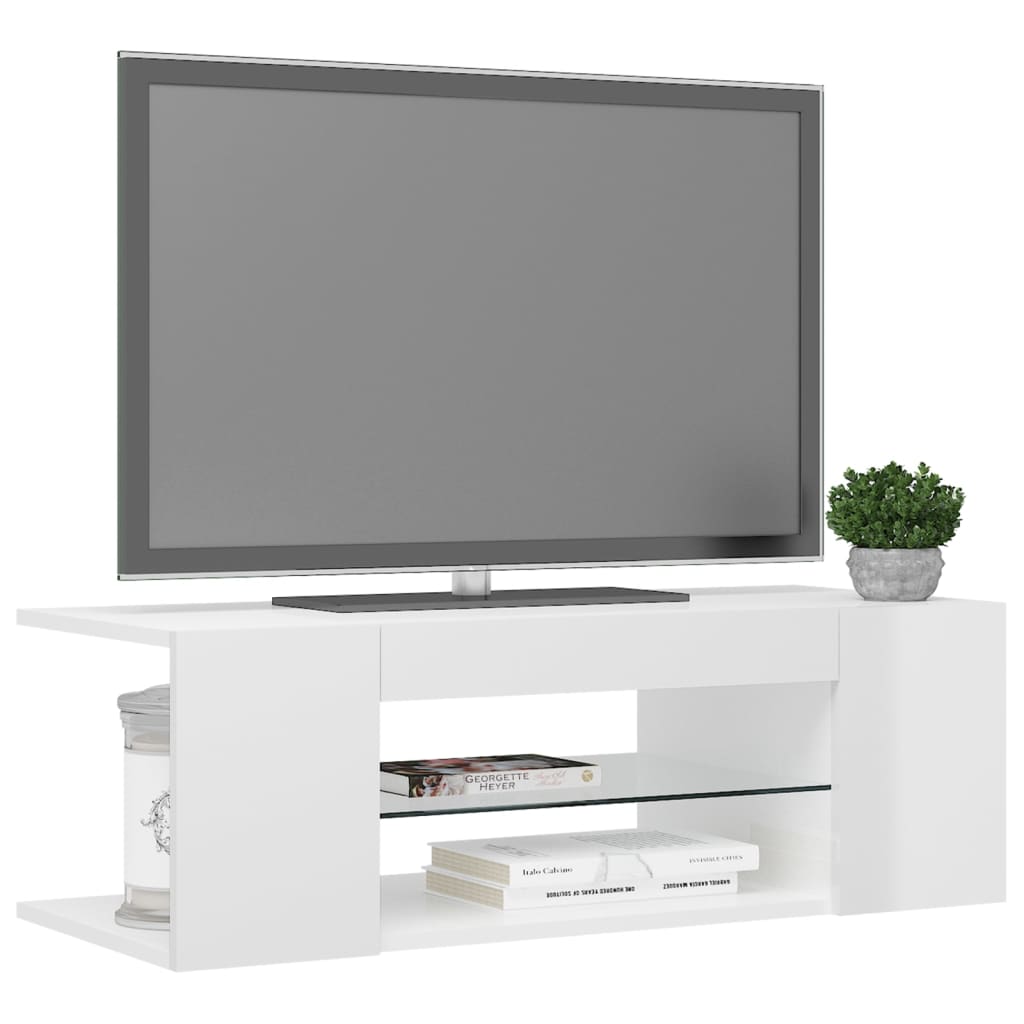 Mobile Porta TV con Luci LED Bianco Lucido 90x39x30 cm - homemem39
