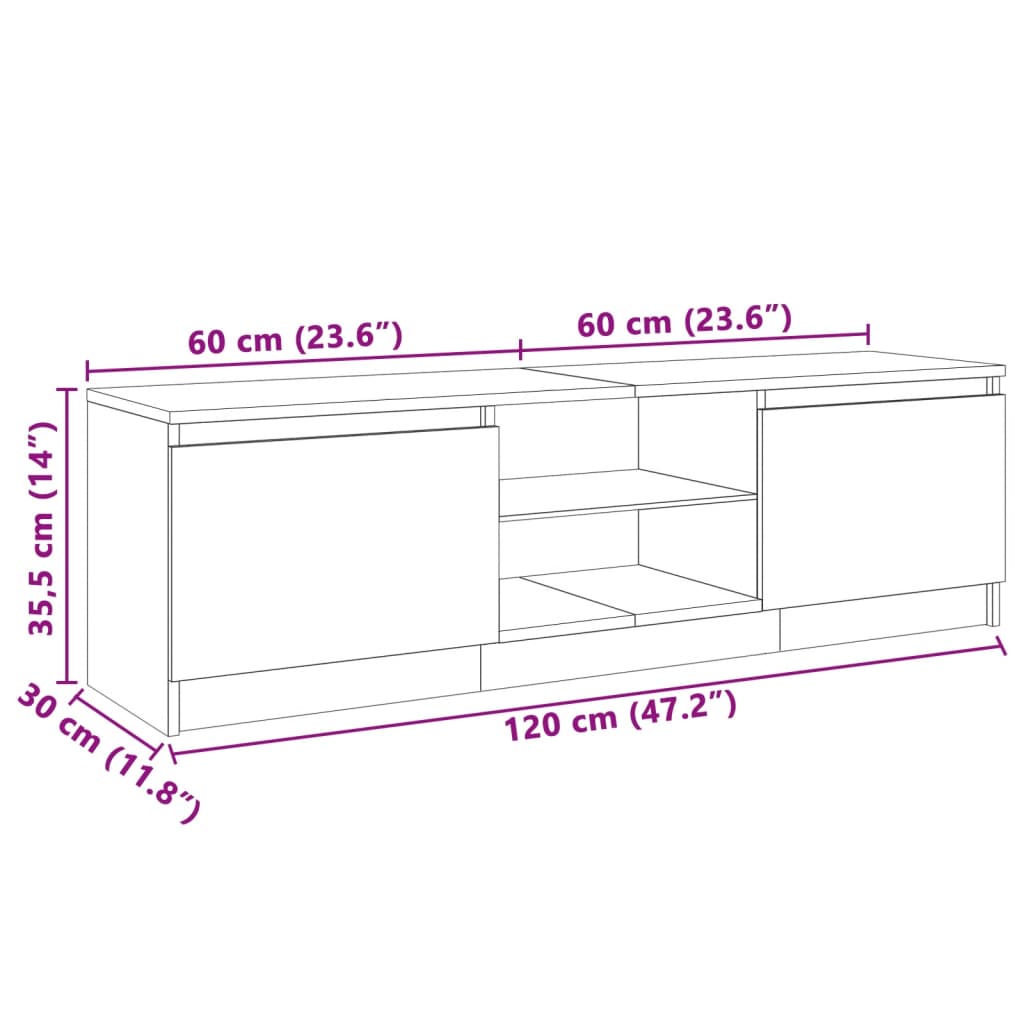 Mobile Porta TV con Luci LED Nero 120x30x35,5 cm