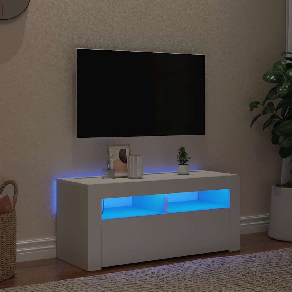 Mobile Porta TV con Luci LED Bianco 90x35x40 cm - homemem39