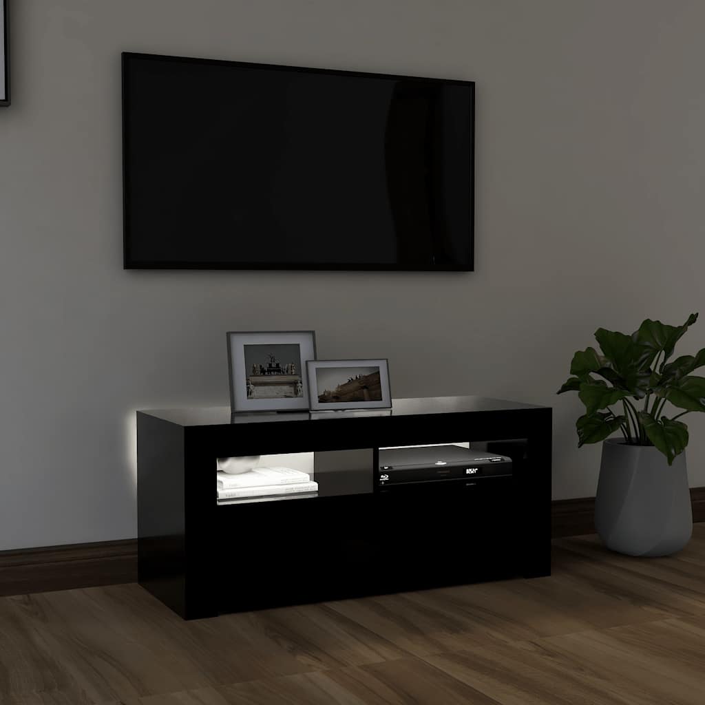 Mobile Porta TV con Luci LED Nero 90x35x40 cm - homemem39
