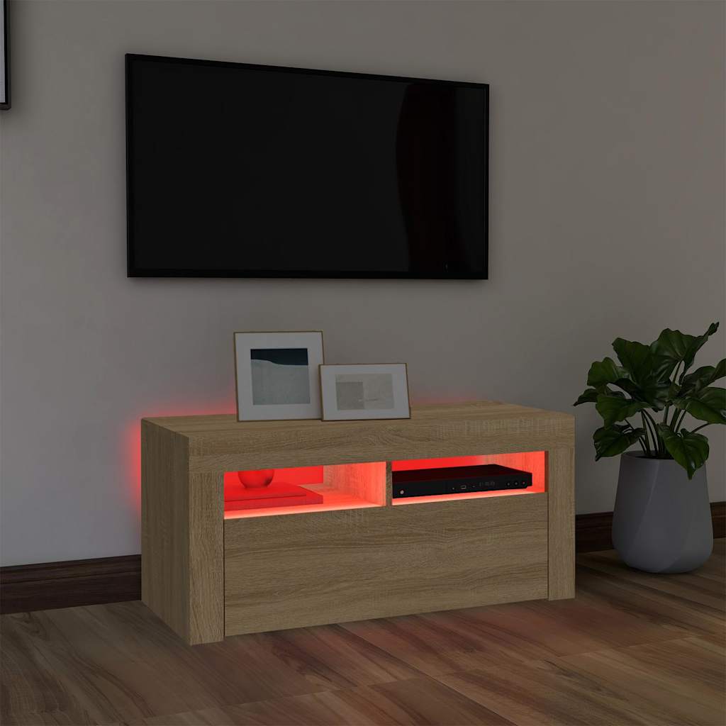 Mobile Porta TV con Luci LED Rovere Sonoma 90x35x40 cm - homemem39