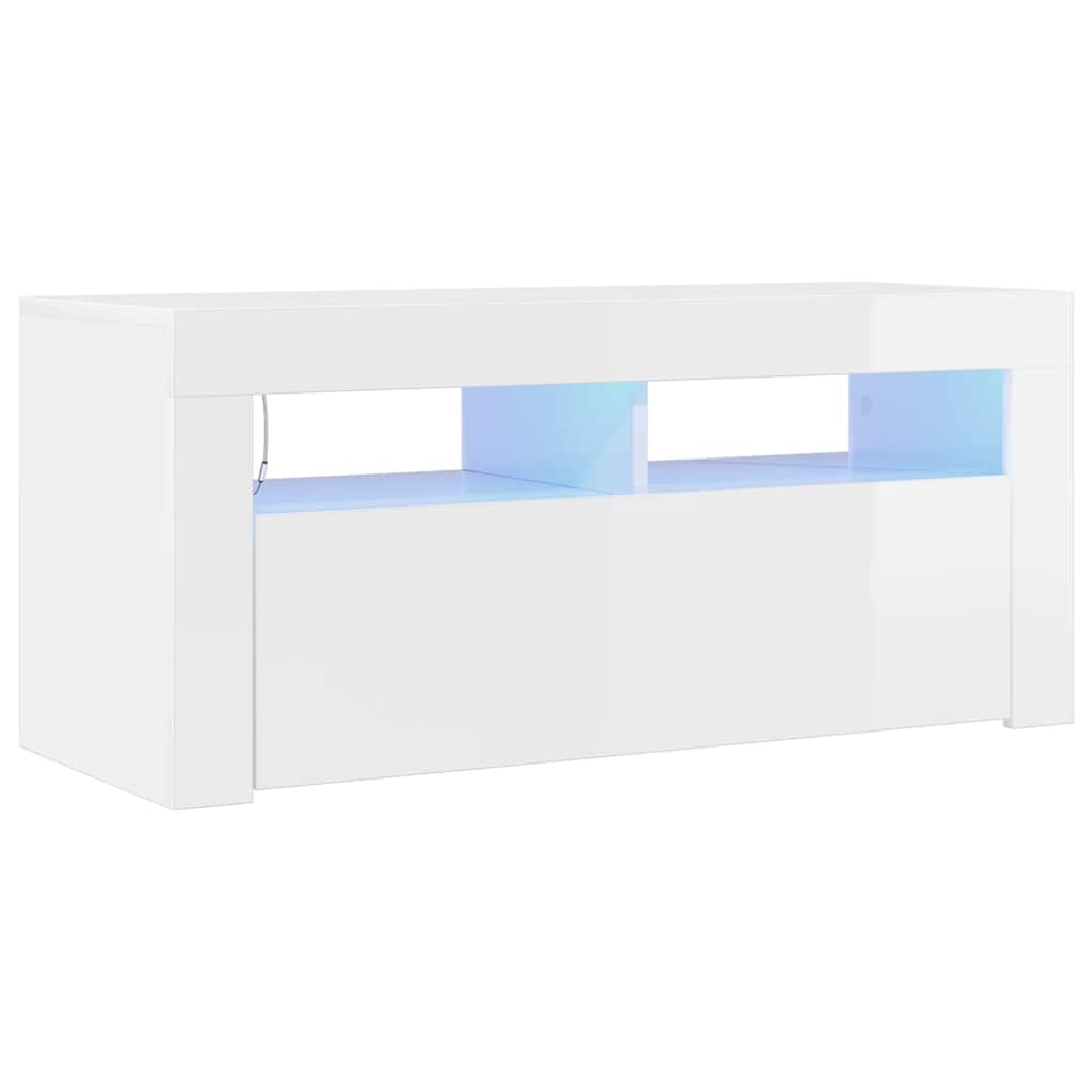 Mobile Porta TV con Luci LED Bianco Lucido 90x35x40 cm - homemem39