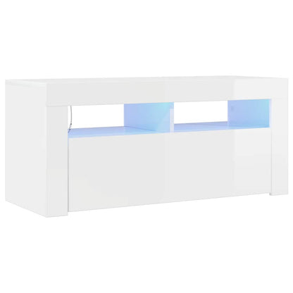 Mobile Porta TV con Luci LED Bianco Lucido 90x35x40 cm - homemem39