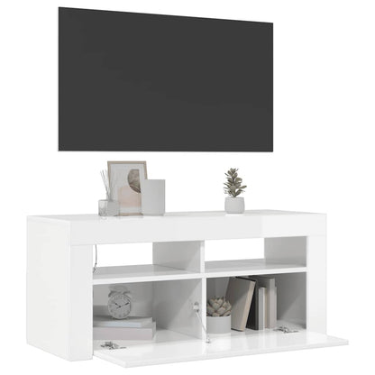 Mobile Porta TV con Luci LED Bianco Lucido 90x35x40 cm - homemem39