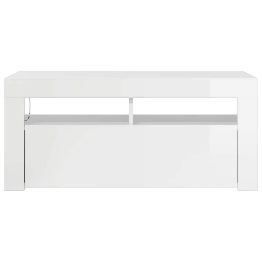 Mobile Porta TV con Luci LED Bianco Lucido 90x35x40 cm - homemem39