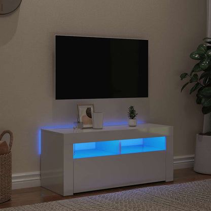Mobile Porta TV con Luci LED Bianco Lucido 90x35x40 cm - homemem39