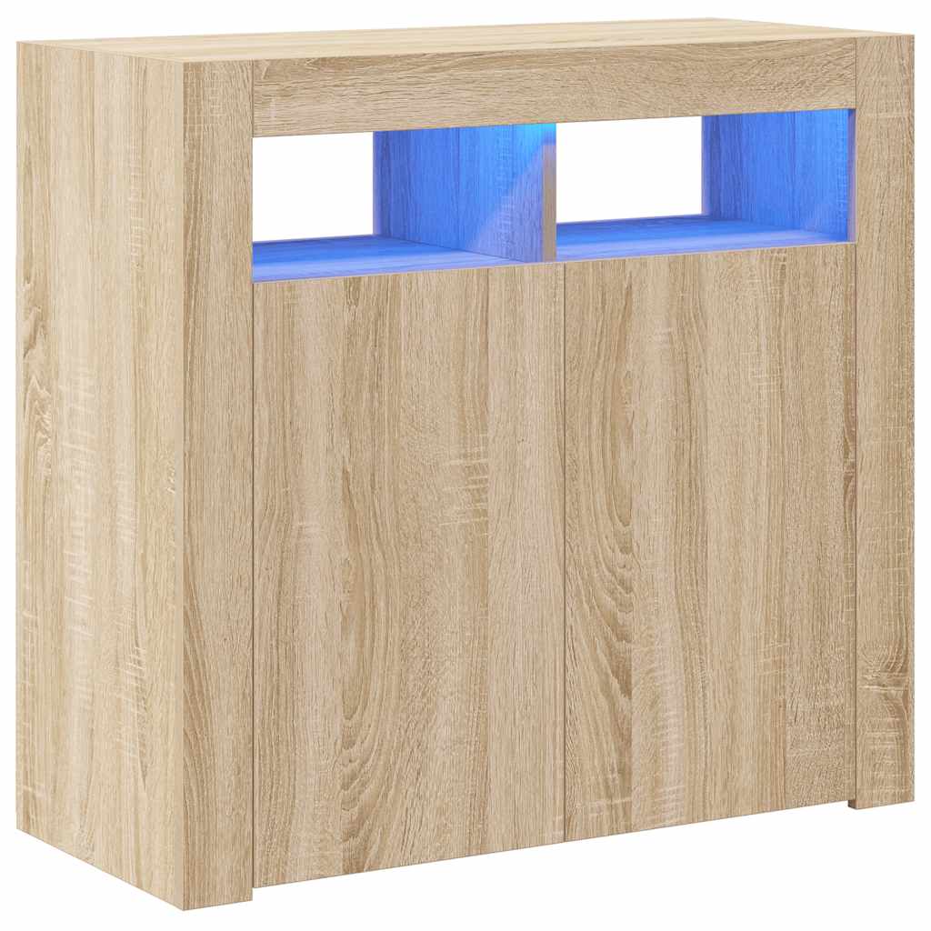 Credenza con Luci LED Rovere Sonoma 80x35x75 cm - homemem39