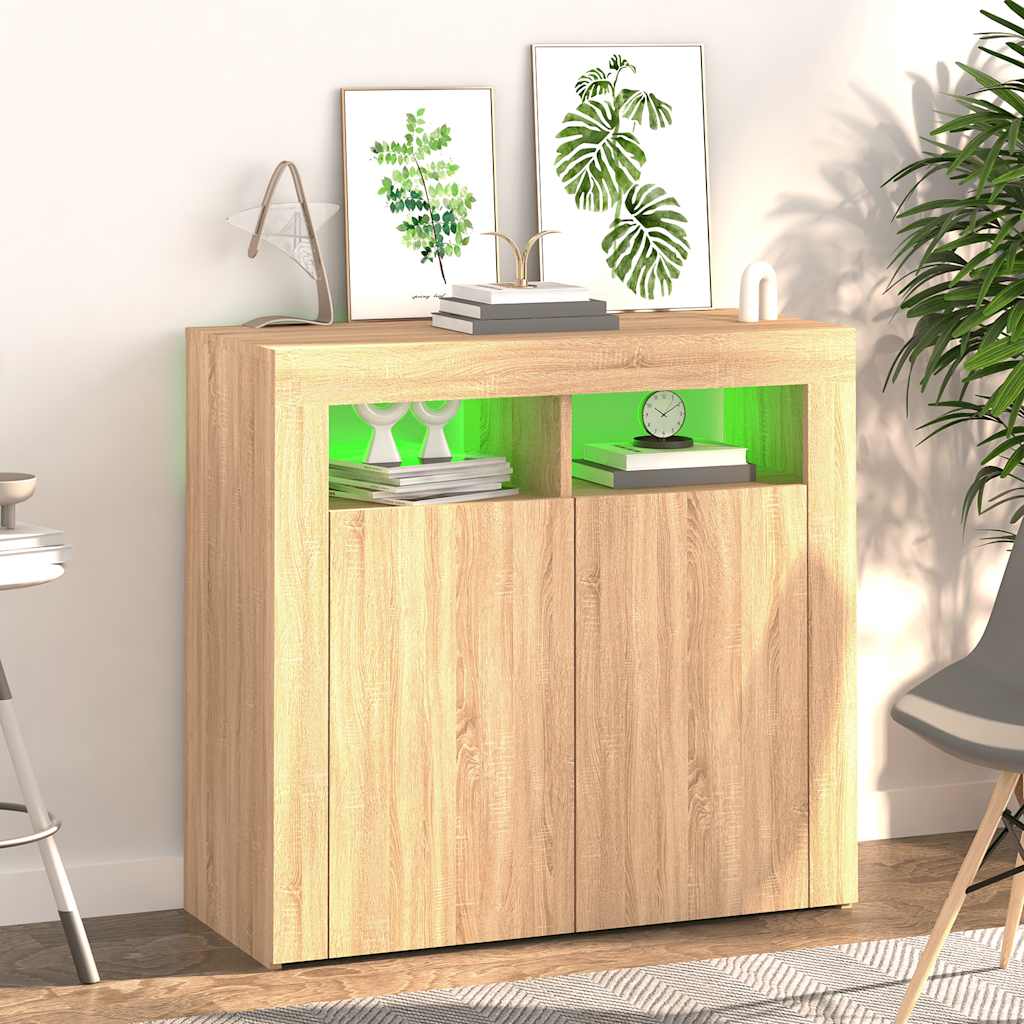 Credenza con Luci LED Rovere Sonoma 80x35x75 cm | homemem39