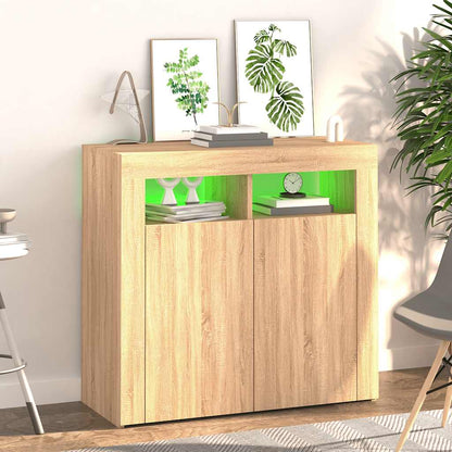 Credenza con Luci LED Rovere Sonoma 80x35x75 cm | homemem39