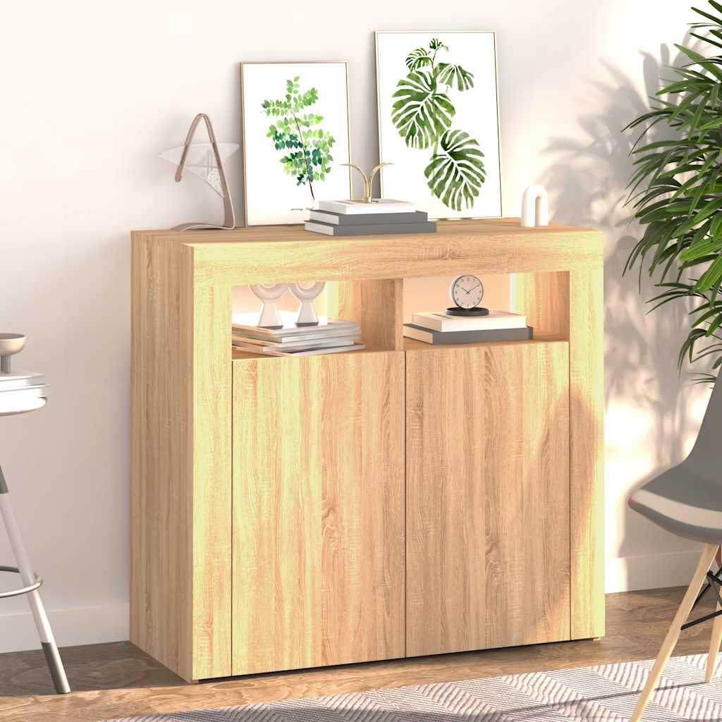Credenza con Luci LED Rovere Sonoma 80x35x75 cm - homemem39
