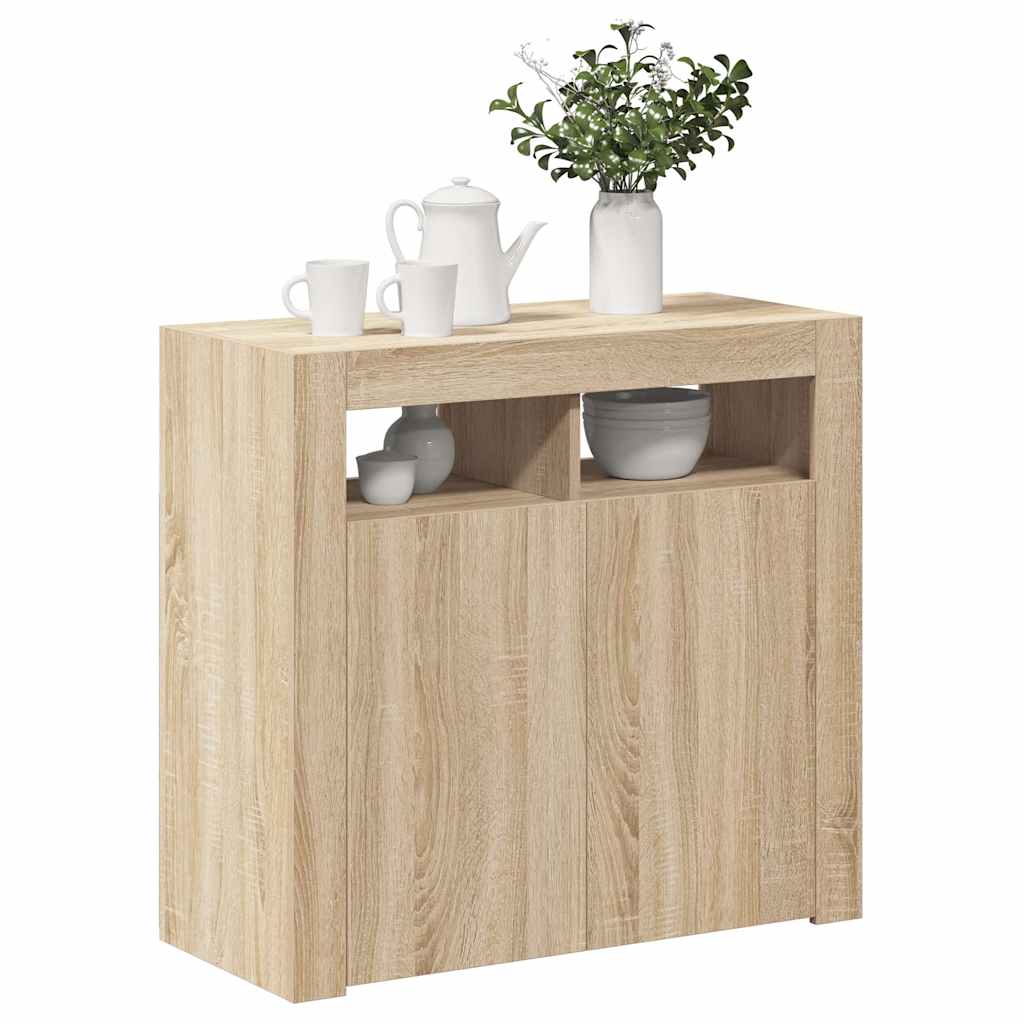 Credenza con Luci LED Rovere Sonoma 80x35x75 cm - homemem39