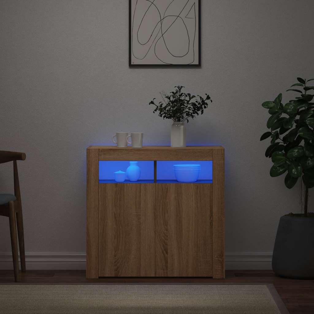 Credenza con Luci LED Rovere Sonoma 80x35x75 cm - homemem39