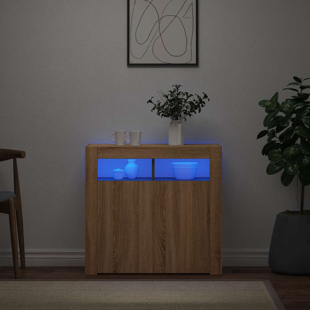 Credenza con Luci LED Rovere Sonoma 80x35x75 cm